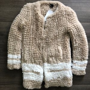 Love Token White and Beige Fuzzy Cardigan